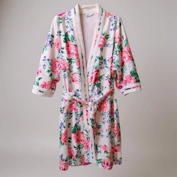 VTG Adonna Cotton Polyester Nightgown Floral Wrap Robe Pink Purple Green EUC - Picture 1 of 12